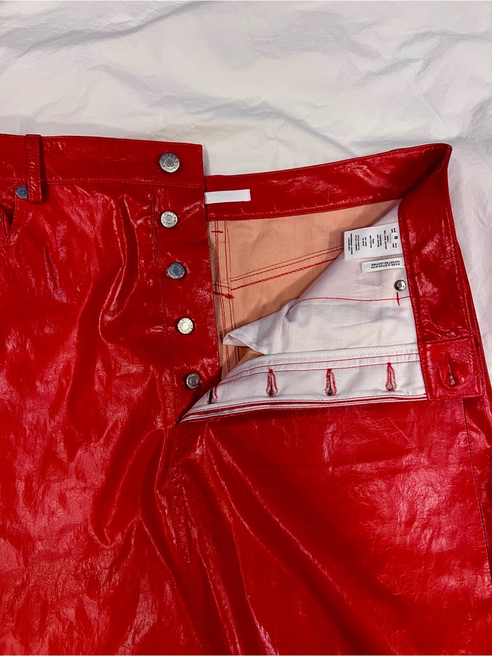 HELMUT LANG Orange patent leather skirt with 5 pockets. - Picture 7 of 9